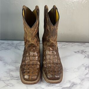 Kids Brown Exotic Leather Square-Toe Cowboy Boots